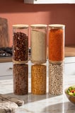 Porsima 2-3 Bambu Vakumlu Kapaklı Yuvarlak Borosilikat Cam 6lı Saklama Kabı 1300ml 10x20cm