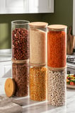 Porsima 2-3 Bambu Vakumlu Kapaklı Yuvarlak Borosilikat Cam 6lı Saklama Kabı 1300ml 10x20cm