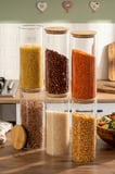 Porsima 3-3 Bambu Vakumlu Kapaklı Yuvarlak Borosilikat Cam 6lı Saklama Kabı 1650ml 10x25cm