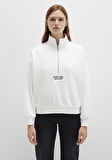 Yarı Fermuarlı Sırt Baskılı Ekru Sweatshirt 1S10502-70057