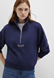 Yarı Fermuarlı Sırt Baskılı Lacivert Sweatshirt 1S10501-80729