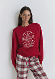 Yılbaşı Temalı Kırmızı Sweatshirt 1S10507-70390