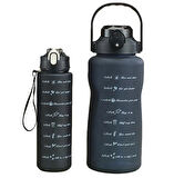 Lascaris 2'li Set Bpa Içermez Motivasyonel Siyah Su Matarası 3d-2d Sticker Hediyeli