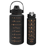 Lascaris 2'li Set Bpa Içermez Motivasyonel Siyah Su Matarası 3d-2d Sticker Hediyeli