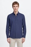 %100 Pamuk Slim Fit Dar Kesim Düğmeli Yaka Gofre Desenli Gömlek