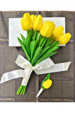 13 Lü Yapay Islak Lale Buket’i Ve Yaka Çiçeği Gerçeksi Doku (YANINDA KEDİ BİBLOSU HEDİYE!)