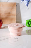 Mori Hava Sızdırmaz Yuvarlak Katlanabilir Silikon Saklama Kabı 400 ml | Pembe