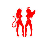 Şeytan ve Melek Kadın Araba Stickeri 17x17 Cm Kırmızı