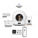 Xenon Smart Akıllı Otomatik Kameralı Kedi Tuvaleti Paslanmaz Çelik Kaseli 4LT Mama Kabı Bataryalı Su Pınarı ve Filtre 4'lü Pet Seti