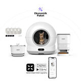 Xenon Smart Akıllı Otomatik Kedi Tuvaleti Paslanmaz Çelik Kaseli Mama Kabı Bataryalı Su Pınarı ve Filtre 4'lü Pet Seti