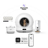Xenon Smart Akıllı Otomatik Kedi Tuvaleti Paslanmaz Çelik Kaseli 5LT Hazneli Mama Kabı Bataryalı Su Pınarı ve Filtre 4'lü Pet Seti