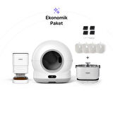 Xenon Smart Akıllı Otomatik Kamerasız Kedi Tuvaleti Paslanmaz Çelik Kaseli Mama Kabı Akıllı Bataryalı Su Pınarı ve Filtre 4'lü Pet Seti