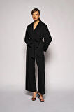Kadın Siyah Çift Pileli Oversize Pantolon