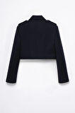 Kadın Lacivert Apolet Detaylı Crop Blazer
