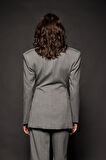 Kadın Gri Körüklü Cepli Apoletli Blazer