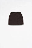 Kadın Koyu Kahve Cepli Gabardin Mini Etek