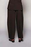 Kadın Kahverengi Derin Pileli Varil Pantolon