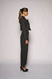 Kadın Antrasit Yüksek Bel Çizgili Bol Paça Pantolon