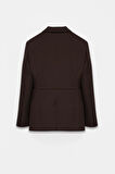 Kadın Acı Kahve Bağcıklı Dokuma Blazer
