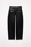 Kadın Siyah Deri Varil Pantolon