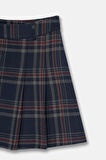 Kadın Lacivert Pileli Bordo Ekoseli Etek
