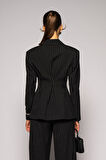 Kadın Siyah Pens Detaylı Çizgili Blazer
