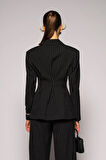 Kadın Siyah Pens Detaylı Çizgili Blazer