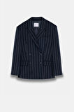 Kadın Lacivert Çizgili Oversize Blazer