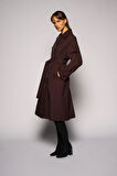Kadın Koyu Bordo Pileli Oversize Trençkot