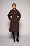 Kadın Koyu Bordo Pileli Oversize Trençkot