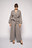 Kadın Gri Kuşaklı Kısa Trençkot