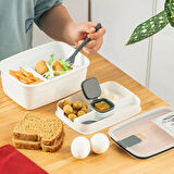 Porsima 3192 Vakumlu Kendinden Kaşık Çatallı Sosluklu Bölmeli Beslenme Çantası - Taşınabilir 2 Katlı Lunch Box - Sefer Tası 1200 Ml Beyaz