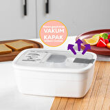 Porsima 3192 Vakumlu Kendinden Kaşık Çatallı Sosluklu Bölmeli Beslenme Çantası - Taşınabilir 2 Katlı Lunch Box - Sefer Tası 1200 Ml Beyaz