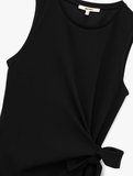 Krep Scuba Slim Fit Drapeli Yandan Bağlama Detaylı Bisiklet Yaka Kolsuz Midi Elbise