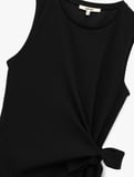 Krep Scuba Slim Fit Drapeli Yandan Bağlama Detaylı Bisiklet Yaka Kolsuz Midi Elbise