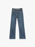 Yüksek Bel Dar Kalıp Düğmeli Cepli İspanyol Paça Crop Jean Pantolon - Flare Jeans