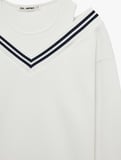 Üç İplik Şardonlu V Yaka Biyeli Atlet Detaylı Uzun Kollu Sweatshirt