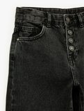 Pamuklu Düğme Detaylı Beli Ayarlanabilir Lastikli Geniş Paça Denim Pantolon