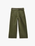 Pamuklu Cepli Düğmeli Kemer Detaylı Kısa Geniş Paça Pantolon - Crop Wide Leg Jeans