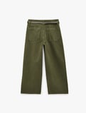 Pamuklu Cepli Düğmeli Kemer Detaylı Kısa Geniş Paça Pantolon - Crop Wide Leg Jeans