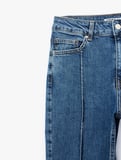 Nervürlü Dar Kesim İspanyol Paça Denim Pantolon - Flare Jeans