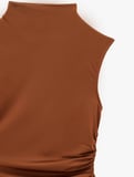 Slim Fit Asimetrik Kesim Drapeli Dik Yaka Bluz