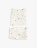 Ayıcık Baskılı Rahat Kesim Bisiklet Yaka Kısa Kollu Pijama Takımı