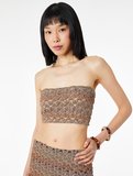 Slim Fit Desenli Straplez Crop Kroşe Top