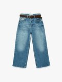 Kemerli Pamuklu Normal Bel Cepli Geniş Paça Denim Pantolon - Wide Leg Jean