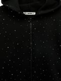 Üç İplik Şardonlu Uzun Kollu Fermuarlı Kapüşonlu Taş Detaylı Sweatshirt