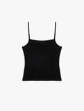 Pamuklu Ribanalı Slim Fit Kare Yaka İp Askılı Atlet Bluz