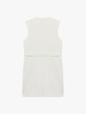 Cepli Metal Düğmeli Kemer Detaylı Kolsuz Kruvaze Yaka Mini Ceket Elbise