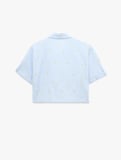Koton X Sibil Çetinkaya - Kısa Kollu Limon İşleme Detaylı Çizgili Crop Poplin Gömlek