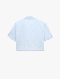 Koton X Sibil Çetinkaya - Kısa Kollu Limon İşleme Detaylı Çizgili Crop Poplin Gömlek
